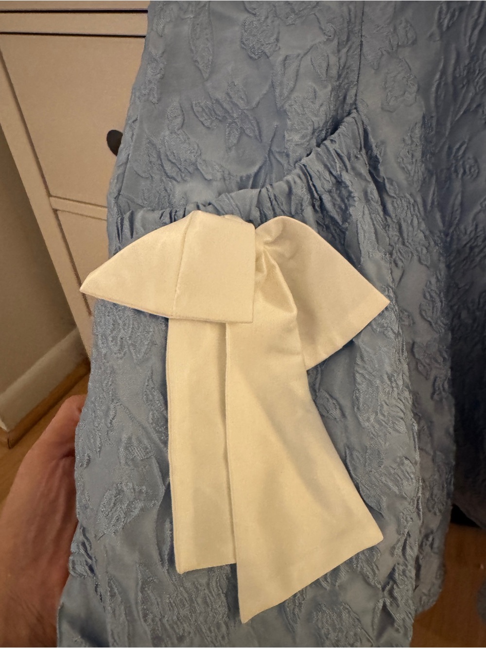 Dream Sister Jane jacquard bow mini dress in powder blue - Picture 5 of 9